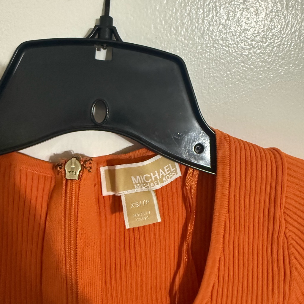 Michael Michael Kors Bright Orange Ribbed Zip-Front Tank